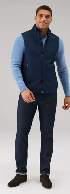 A man wearing Mack Weldon true navy heather latitude vest
