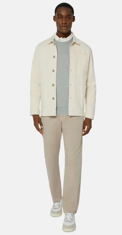 A man wearing Boggi Milano cream color cotton shirt jacket