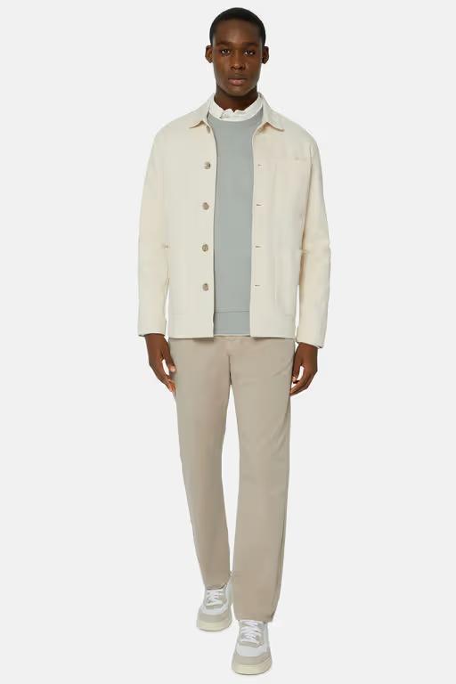 A man wearing Boggi Milano cream color cotton shirt jacket