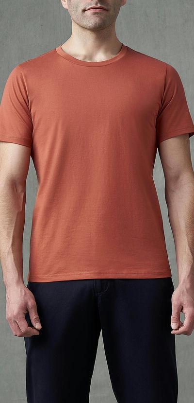 A man wearing Spier & McKay terracotta - 2-ply cotton crewneck t-shirt