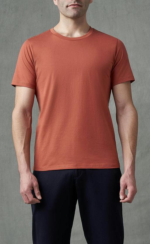 A man wearing Spier & McKay terracotta - 2-ply cotton crewneck t-shirt