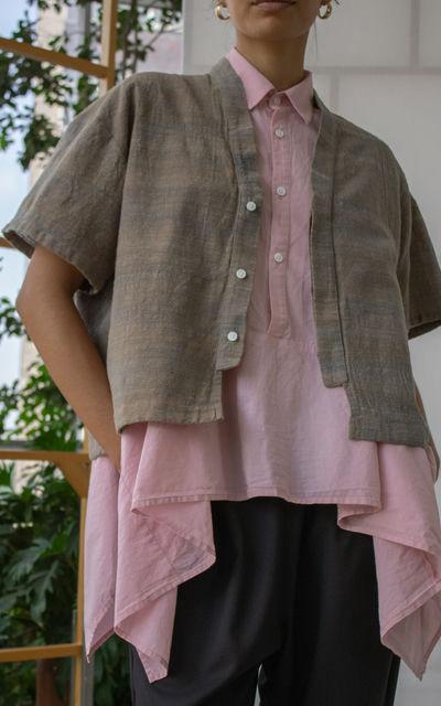 A woman wearing 1/8 Takamura ashram blouse