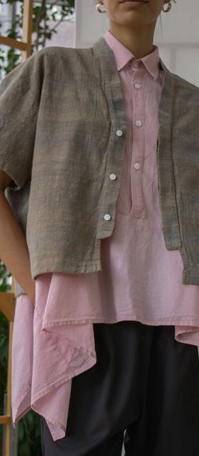 A woman wearing 1/8 Takamura ashram blouse