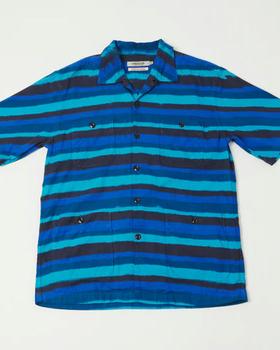 An image of Omnigod 56-098x open collar stripe shirt - blue/indigo