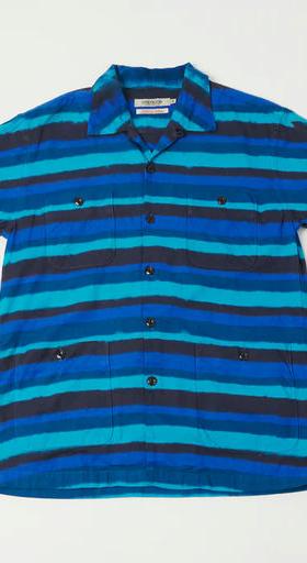 An image of Omnigod 56-098x open collar stripe shirt - blue/indigo