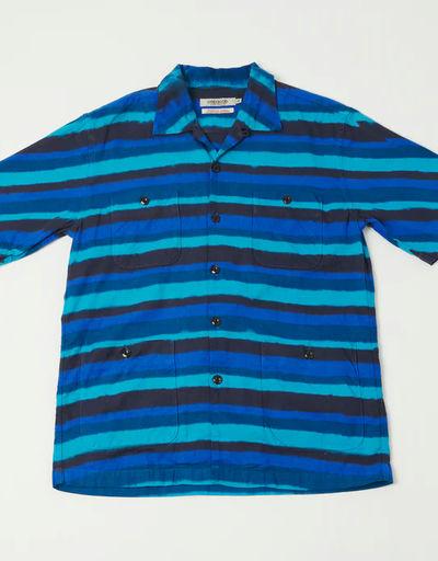 An image of Omnigod 56-098x open collar stripe shirt - blue/indigo