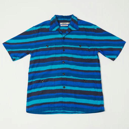 An image of Omnigod 56-098x open collar stripe shirt - blue/indigo