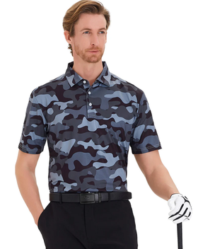 A man wearing Craftsman Golf camouflage shorts sleeve polo shirt