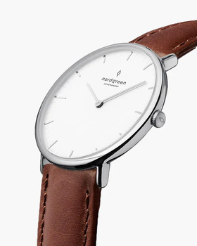 An image of Native Watch with white dial and brown strap