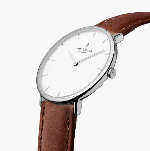 An image of Native Watch with white dial and brown strap