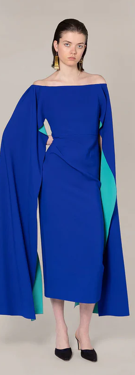 A woman wearing Roksanda marine/perruche guiomar dress