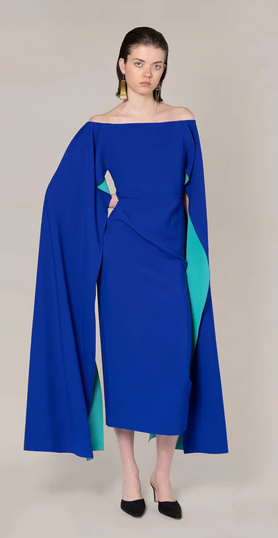 A woman wearing Roksanda marine/perruche guiomar dress