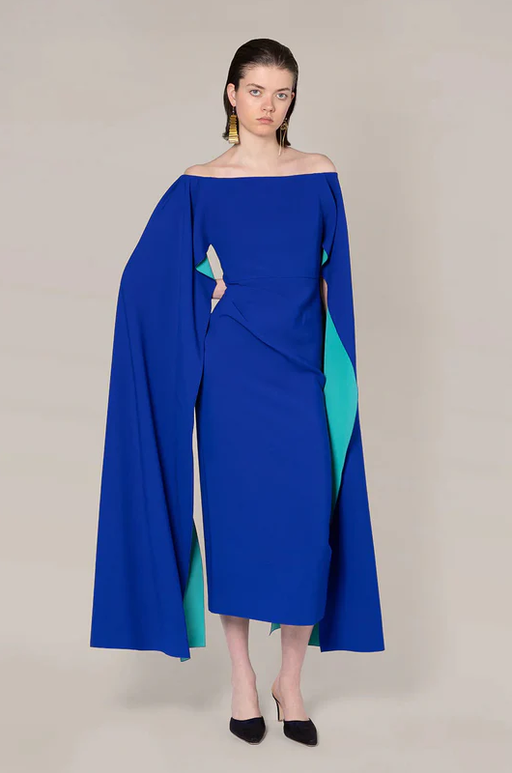 A woman wearing Roksanda marine/perruche guiomar dress