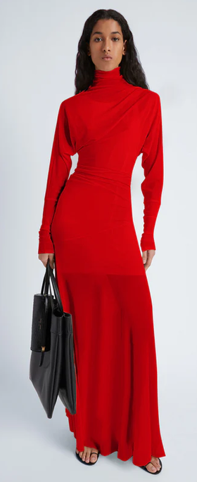 A woman wearing Proenza Schouler paula dress in sheer crepe jersey- red