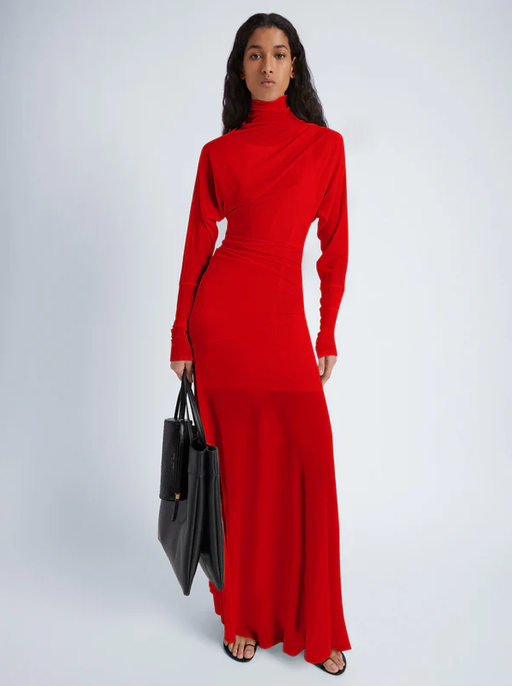 A woman wearing Proenza Schouler paula dress in sheer crepe jersey- red