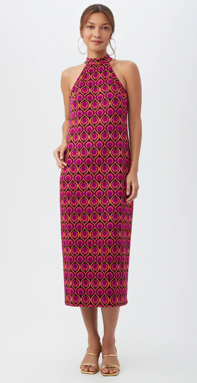 A woman wearing Trina Turk multi color giri dress