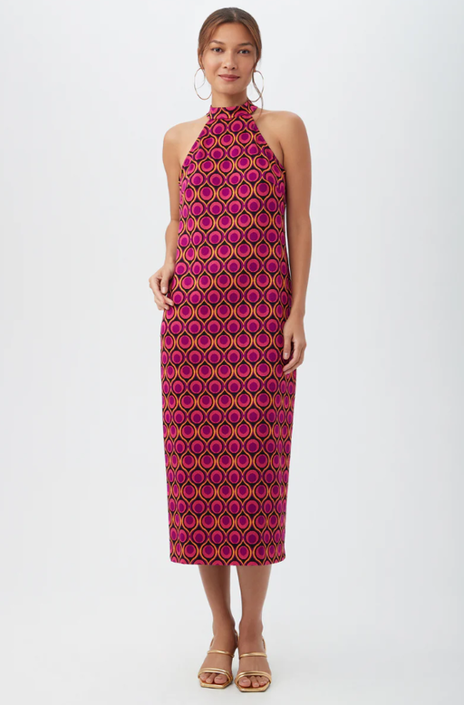 A woman wearing Trina Turk multi color giri dress