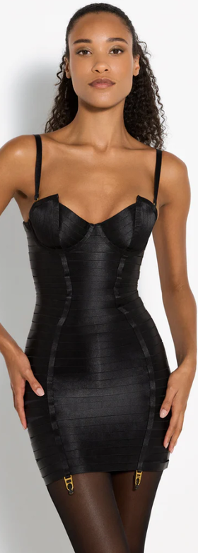A woman wearing Bordelle signature angela dress - black
