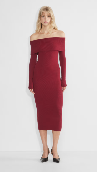 A woman wearing Wilfred red clarion dress