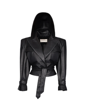 A woman wearing Alexandre Vauthier leather hooded jacket - taille
