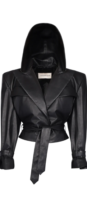 A woman wearing Alexandre Vauthier leather hooded jacket - taille