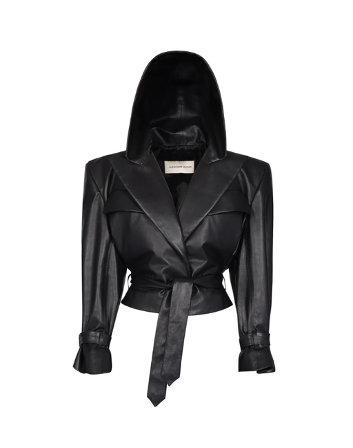 A woman wearing Alexandre Vauthier leather hooded jacket - taille