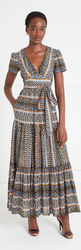 A woman wearing Temperley London dazzling blue gia v neck dress