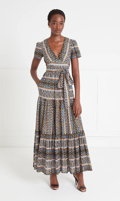 A woman wearing Temperley London dazzling blue gia v neck dress