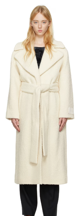 A woman wearing HUGO Womenswear off-white makini coat