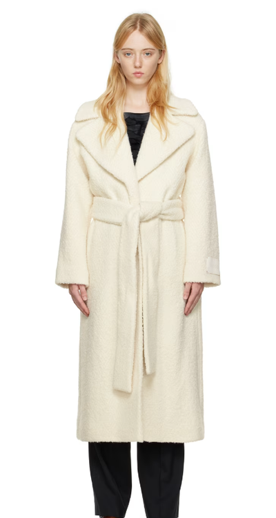 A woman wearing HUGO Womenswear off-white makini coat