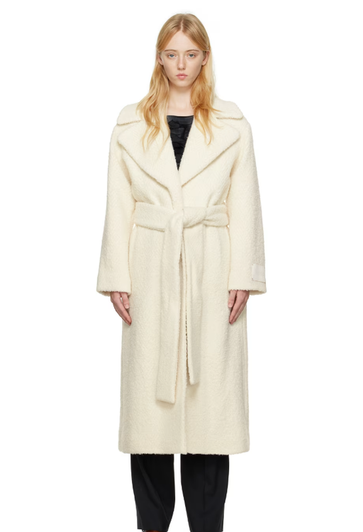 A woman wearing HUGO Womenswear off-white makini coat