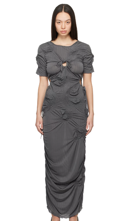 A woman wearing J.Kim gray markiza maxi dress