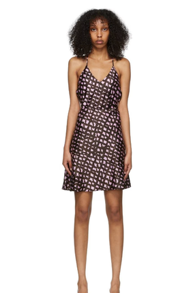 A woman wearing HELENAMANZANO brown viscose mini dress