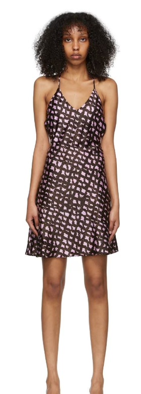 A woman wearing HELENAMANZANO brown viscose mini dress