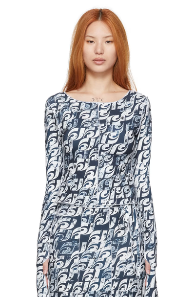 A woman wearing Heste Jente ssense exclusive navy polyester t-shirt
