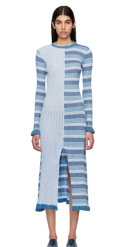A woman wearing HELMSTEDT blue aninu midi dress