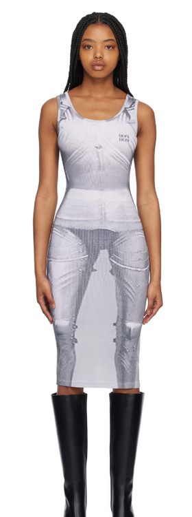 A woman wearing BONBOM gray 14-1 midi dress