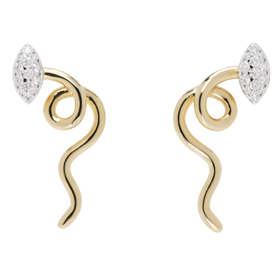 An image of BEA BONGIASCA gold vine pavé earrings