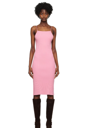 A woman wearing AERON pink zero104 midi dress