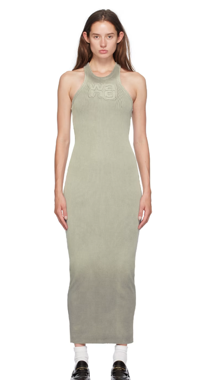 A woman wearing ALEXANDERWANG.T gray patch maxi dress