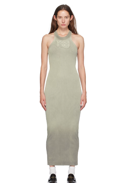 A woman wearing ALEXANDERWANG.T gray patch maxi dress