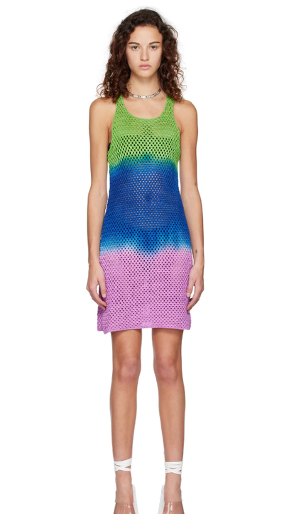 A woman wearing AGR multicolor scoop neck mini dress