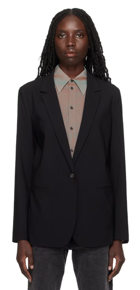 A woman wearing 6397 black perfect blazer