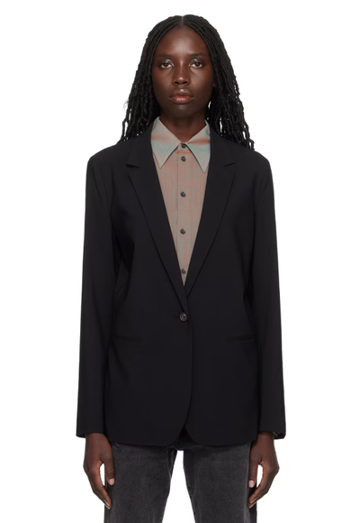 A woman wearing 6397 black perfect blazer
