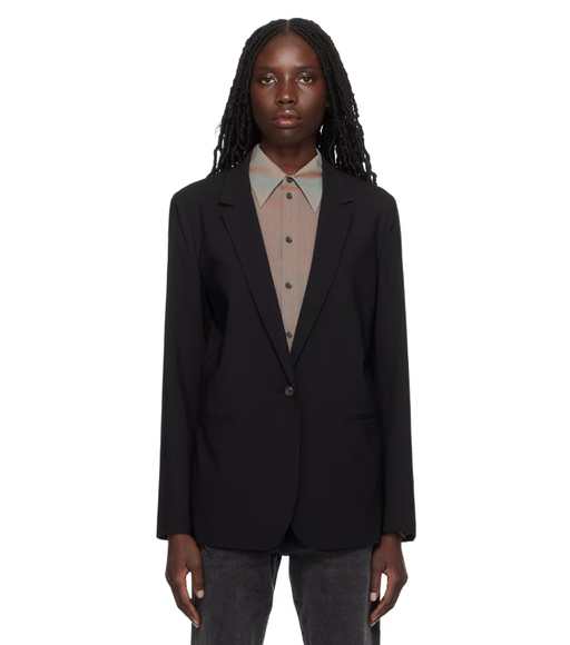A woman wearing 6397 black perfect blazer