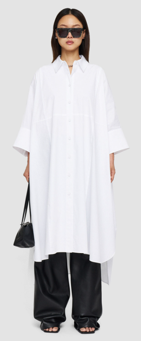 A woman wearing Joseph white poplin dania dress