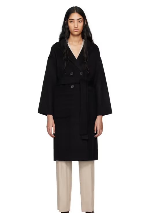 A woman wearing ANINE BING black dylan coat