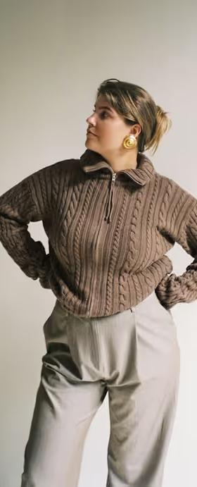 A woman wearing Djerf Avenue ready set go cardigan brown