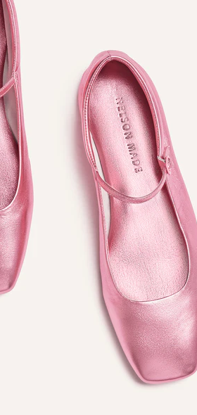 An image of Nelson Made phoebe flat pink champagne sandals