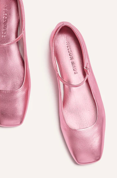 An image of Nelson Made phoebe flat pink champagne sandals